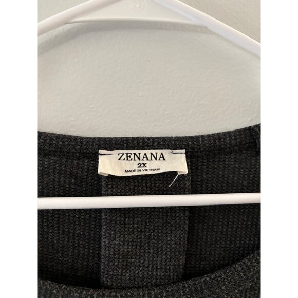 Zenana Womens Waffle Knit Thermal Top 2X Gray Winter Minimalist Scoop Neck - Picture 3 of 6